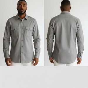 Express 1MX Men's Gray Button-Down Shirt Extra Slim Fit - LG 16-16.5